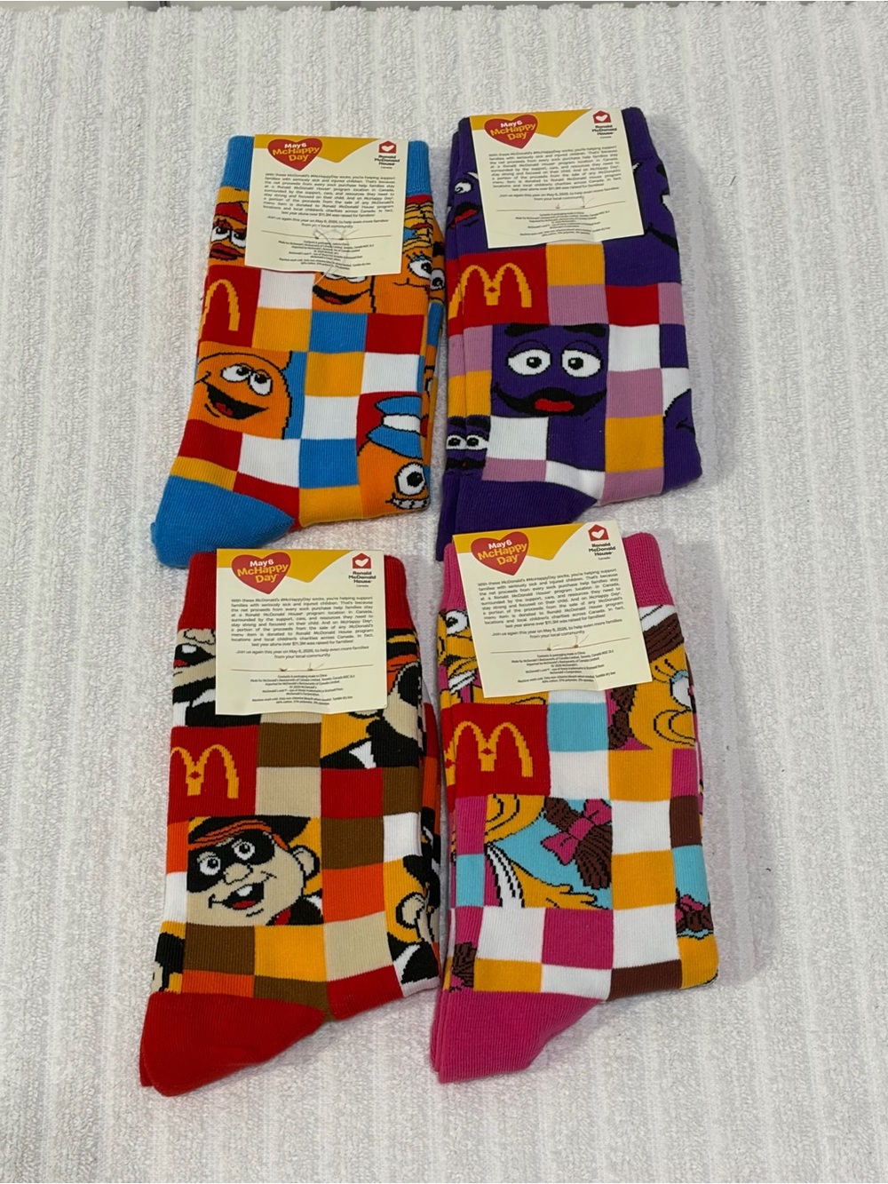 2026 McDonald’s McHappy Day Socks Complete 4 Pair Set NWT Canada